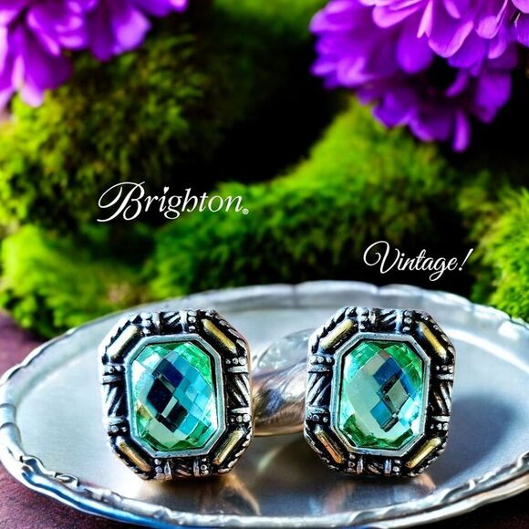 BRIGHTON "Dagmar" Vintage Crystal, Silver, Gold Post Earrings BOLD ACCESSORIES! - Picture 1 of 5